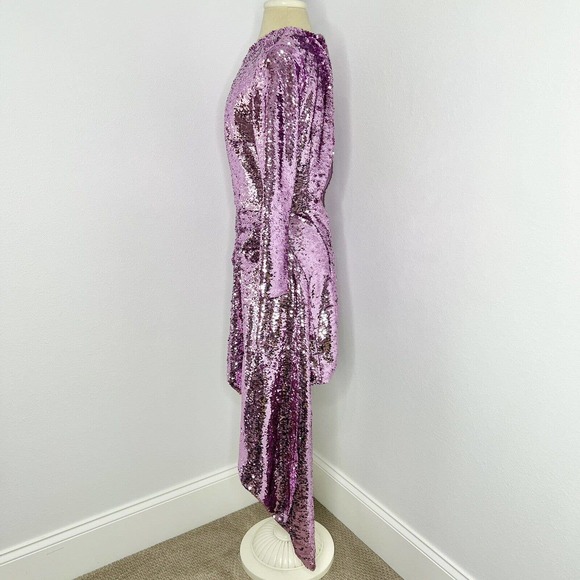 16Arlington Lilac Purple Draped Sequined Mesh Crepe Cocktail Party Mini Dress - Picture 8 of 16